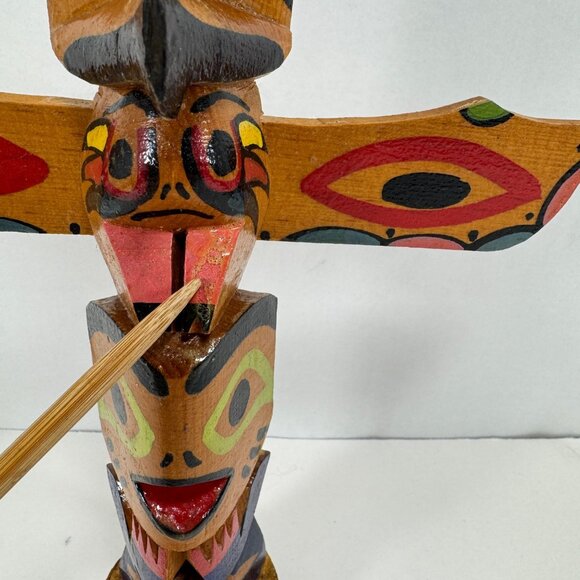 Vintage Hand Carved Wood Totem Pole Souvenir Jackson Wy Southwest Cabin Decor - Picture 8 of 9
